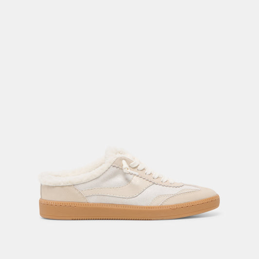 Notice Slide Plush Off White Crackled Leather Sneakers - OFF WHITE CRACKLED LEATHER