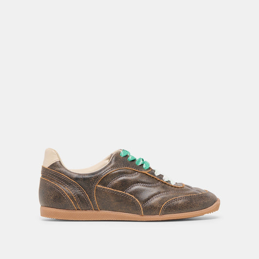 Laini Brown Distressed Leather Sneakers - BROWN DISTRESSED LEATHER