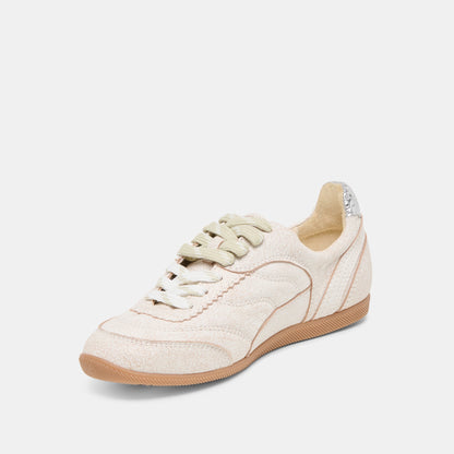 Laini Off White Crackled Leather Sneakers - OFF WHITE CRACKLED LEATHER