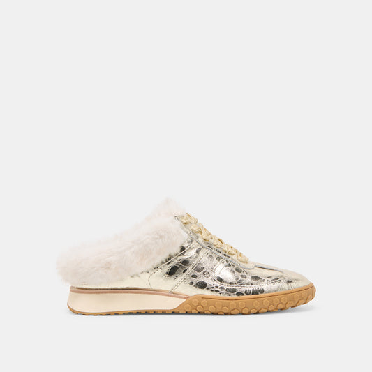 Izzey Plush Platinum Leather Sneakers - PLATINUM LEATHER