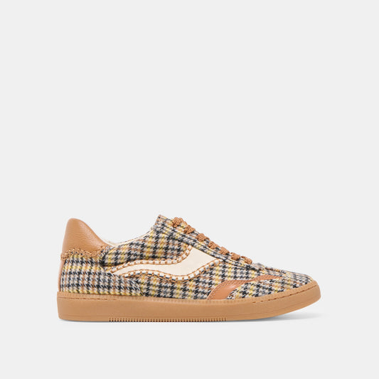 Notice Stitch Yellow Plaid Tweed Sneakers - YELLOW PLAID TWEED