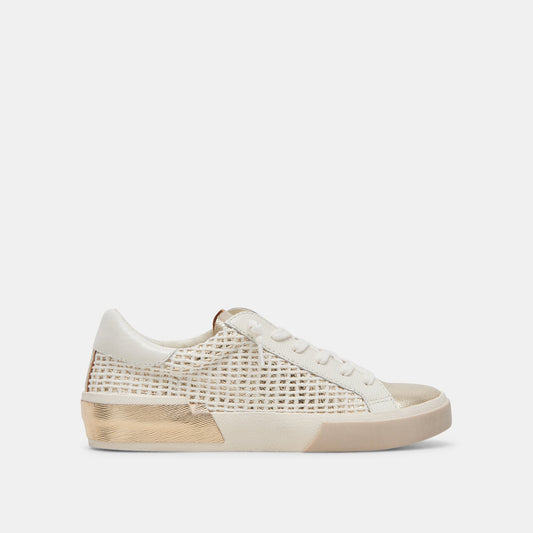 Zina Bone Gold Woven Wide Sneakers - BONE GOLD WOVEN
