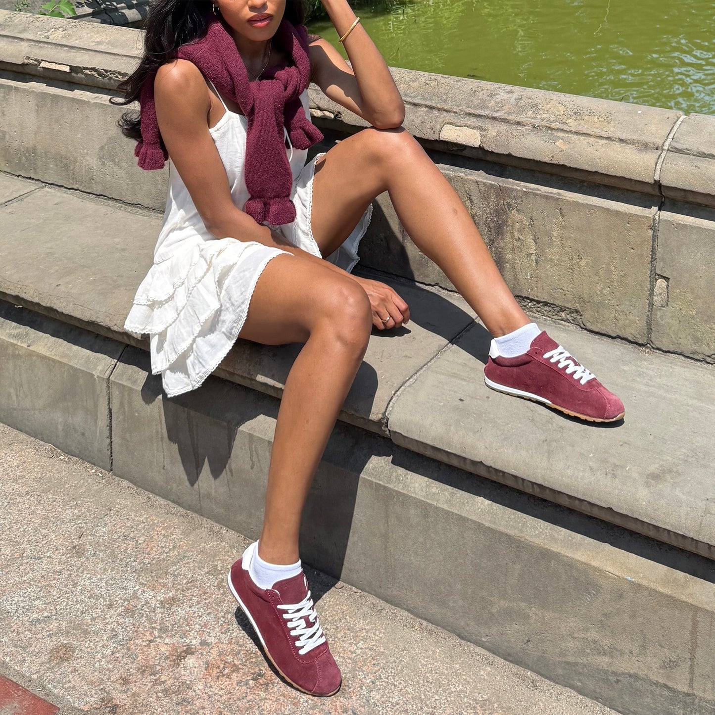 Serina Burgundy Suede Sneakers - BURGUNDY SUEDE