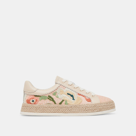 Azalia Pink Floral Raffia Sneakers - PINK FLORAL RAFFIA