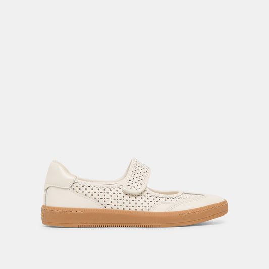 Nanet White Perforated Leather Sneakers - WHITE PERFORATED LEATHER