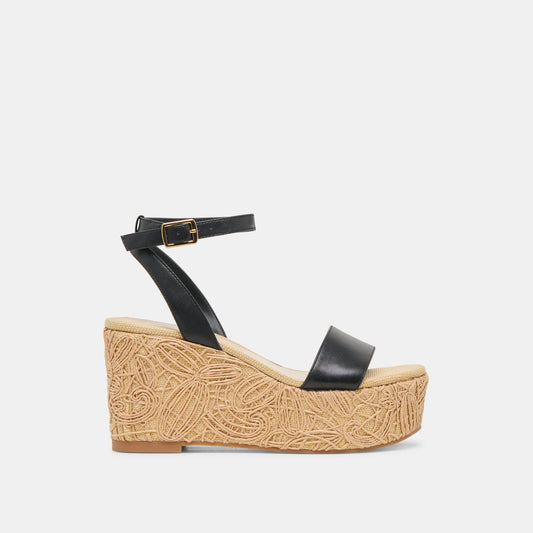 TALISA WEDGES BLACK LEATHER - BLACK LEATHER