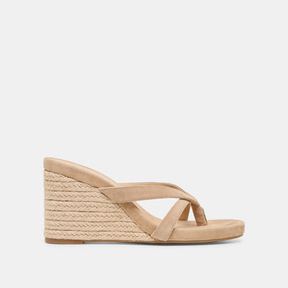 Helan Espadrille Camel Suede Wedges - CAMEL