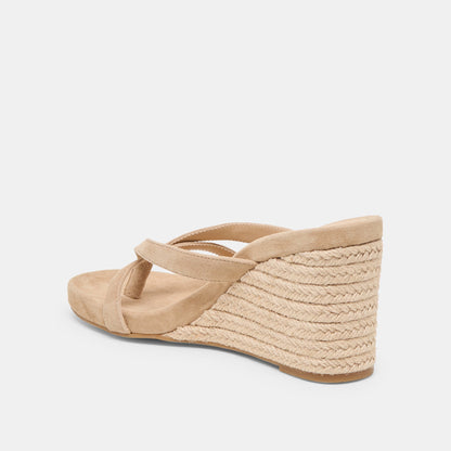Helan Espadrille Camel Suede Wedges - CAMEL