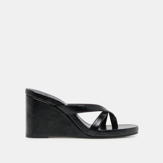 Helan Black Leather Wedges - BLACK LEATHER