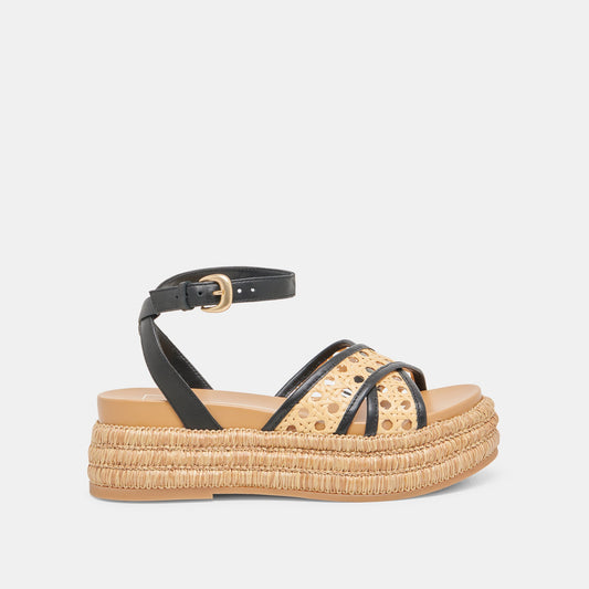WRILEY SANDALS BLACK WOVEN RAFFIA - BLACK WOVEN RAFFIA