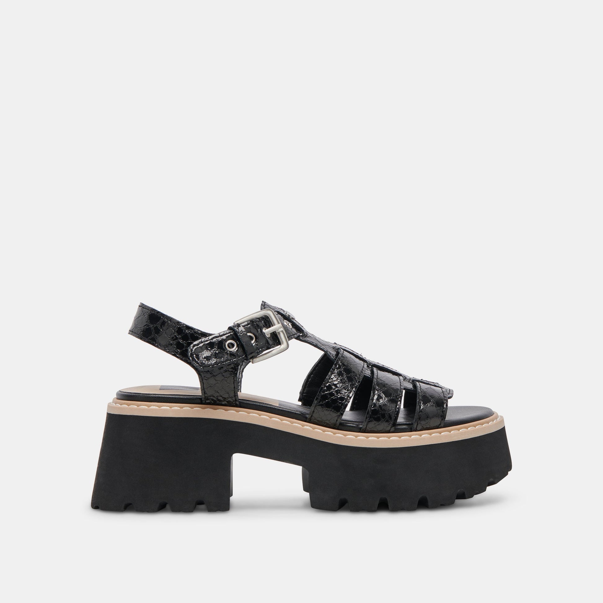 LATICE SANDALS MIDNIGHT EMBOSSED LEATHER - MIDNIGHT EMBOSSED LEATHER