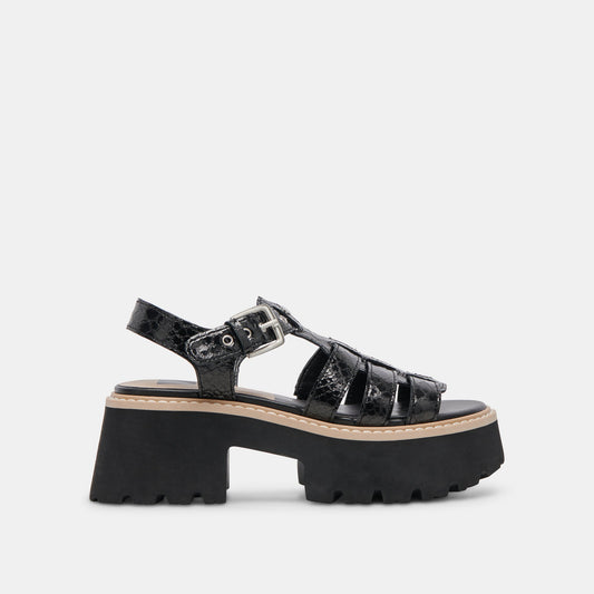 LATICE SANDALS MIDNIGHT EMBOSSED LEATHER - MIDNIGHT EMBOSSED LEATHER
