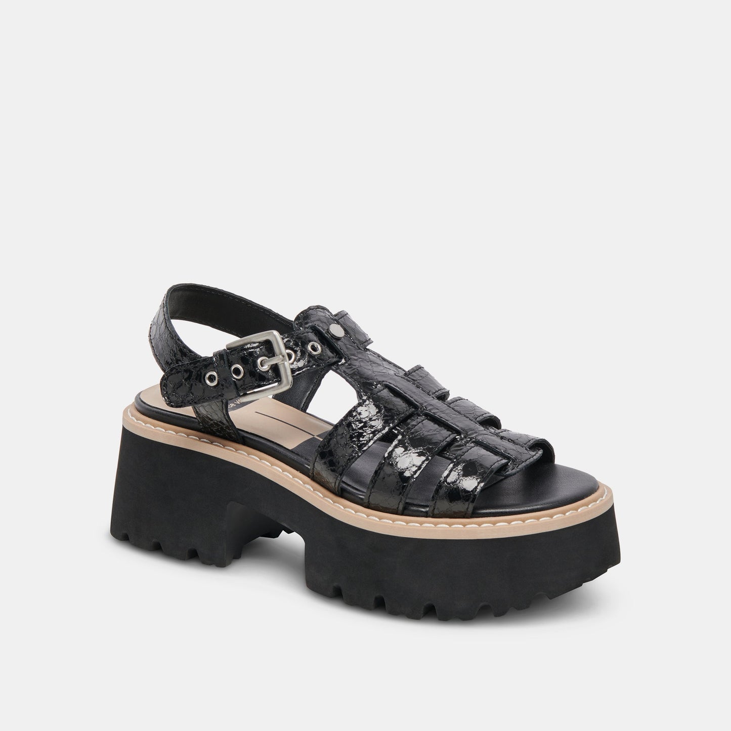 LATICE SANDALS MIDNIGHT EMBOSSED LEATHER - MIDNIGHT EMBOSSED LEATHER