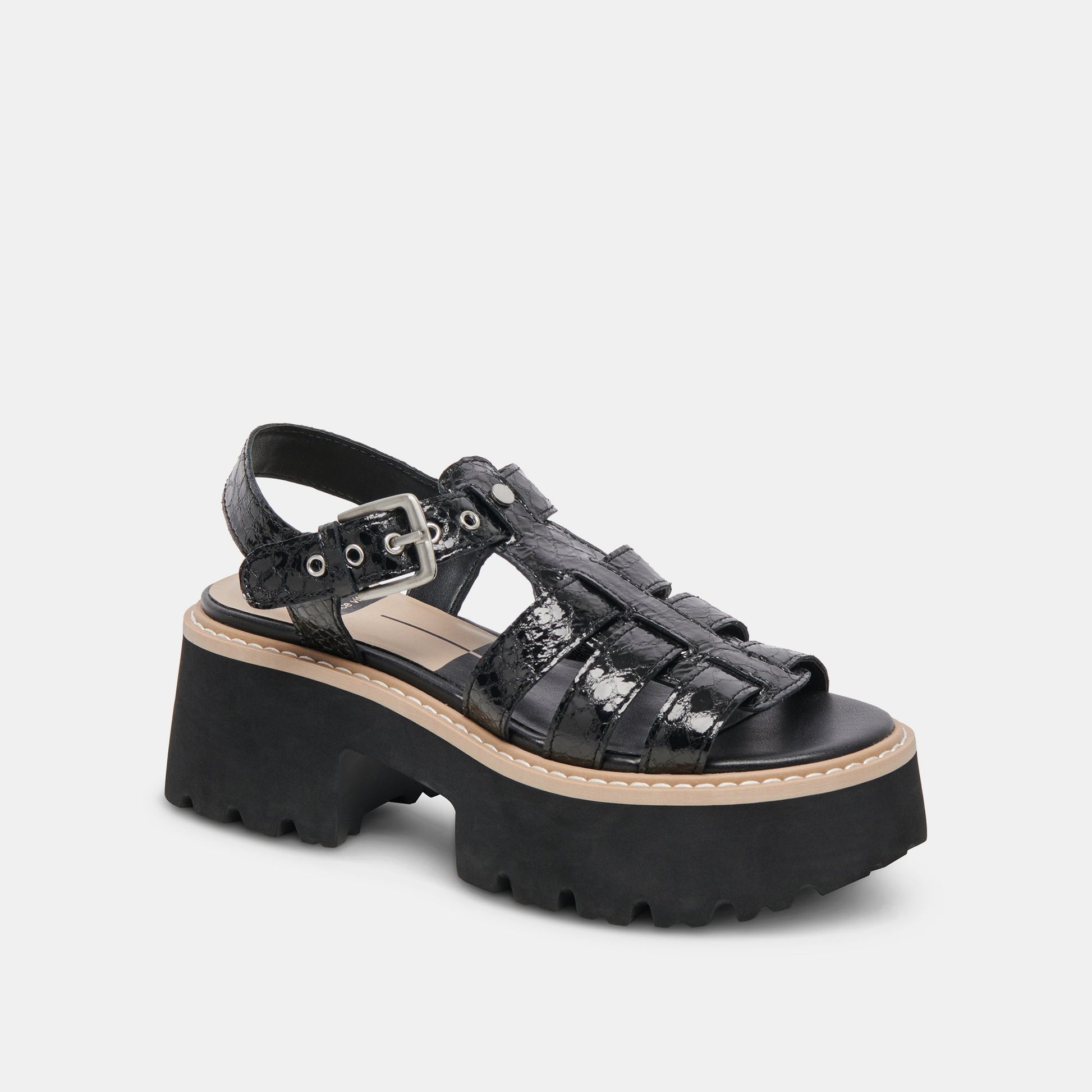 LATICE SANDALS MIDNIGHT EMBOSSED LEATHER - MIDNIGHT EMBOSSED LEATHER