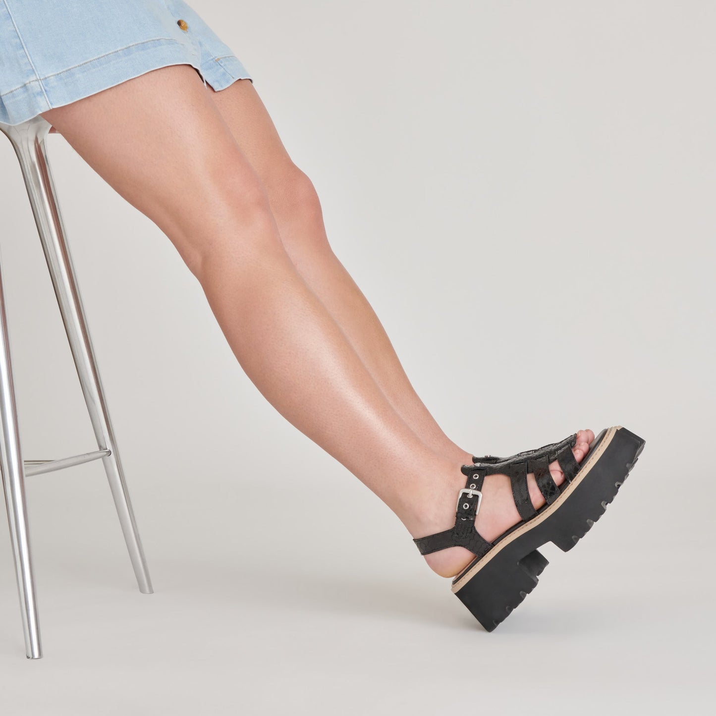 LATICE SANDALS MIDNIGHT EMBOSSED LEATHER - MIDNIGHT EMBOSSED LEATHER