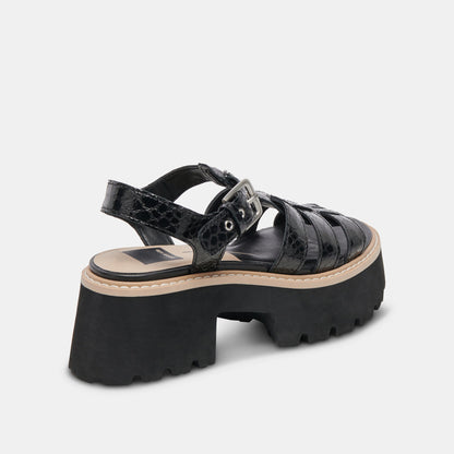 LATICE SANDALS MIDNIGHT EMBOSSED LEATHER - MIDNIGHT EMBOSSED LEATHER