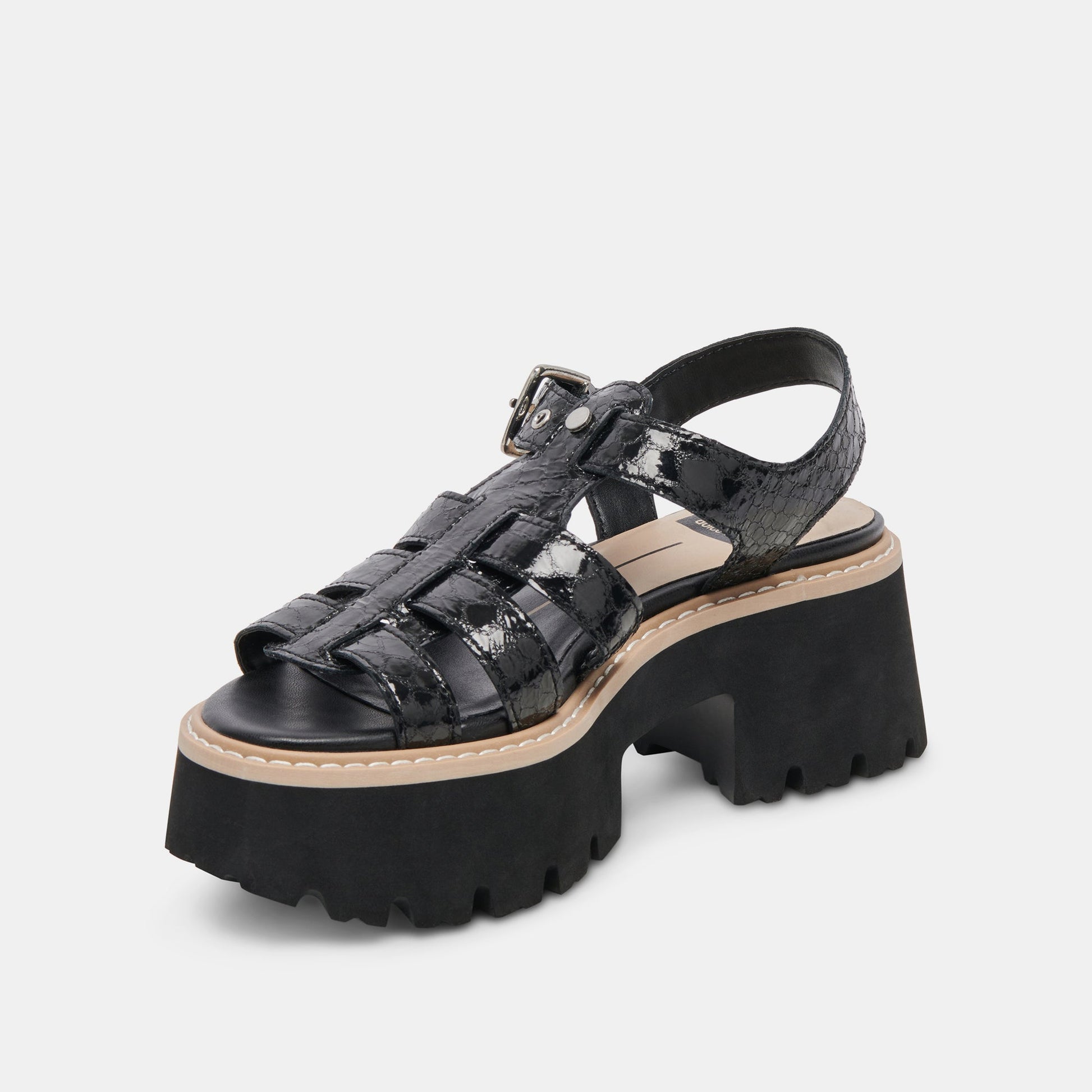 LATICE SANDALS MIDNIGHT EMBOSSED LEATHER - MIDNIGHT EMBOSSED LEATHER