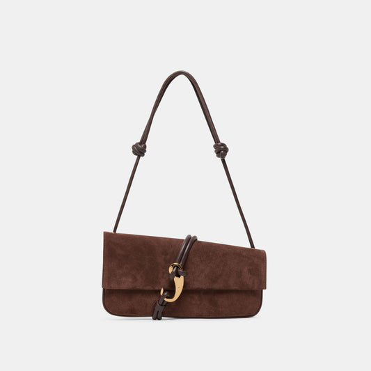 Alice Chocolate Suede Shoulder Bag - CHOCOLATE SUEDE