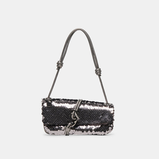 Alice Gunmetal Sequin Shoulder Bag - GUNMETAL SEQUIN