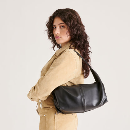Billy Black Leather Shoulder Bag - BLACK LEATHER