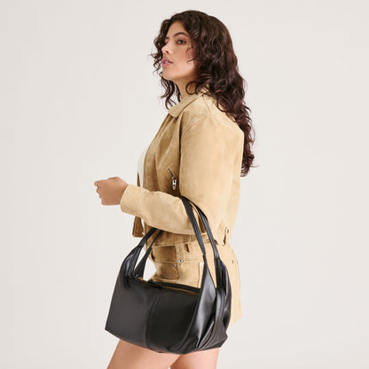 Billy Black Leather Shoulder Bag - BLACK LEATHER