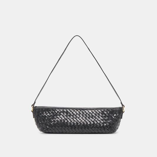Savaii Black Woven Leather Shoulder Bag - BLACK WOVEN LEATHER