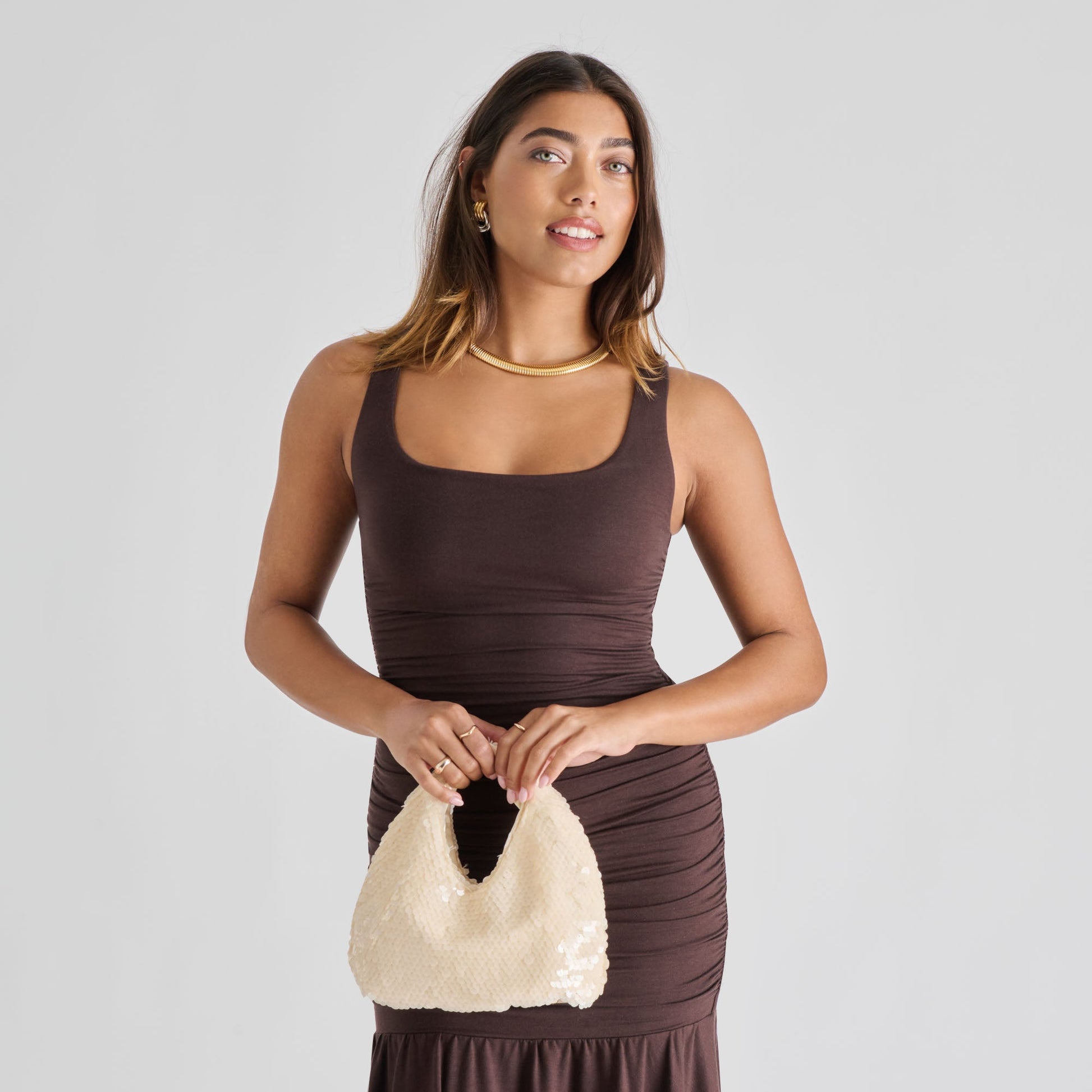 Dahlia Sequin Ivory Sequin Handbag - IVORY SEQUIN