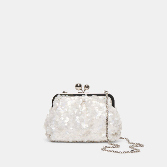 Kendall White Sequin Clutch - WHITE SEQUIN