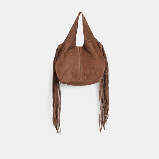Nakoma Chocolate Suede Shoulder Bag - CHOCOLATE SUEDE