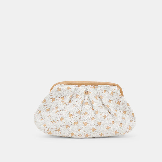 FIORE CLUTCH EMBROIDERED NATURAL RAFFIA - EMBROIDERED NATURAL RAFFIA