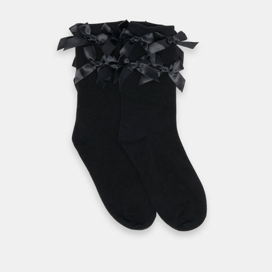Mulit Bow Black Crew Socks - BLACK