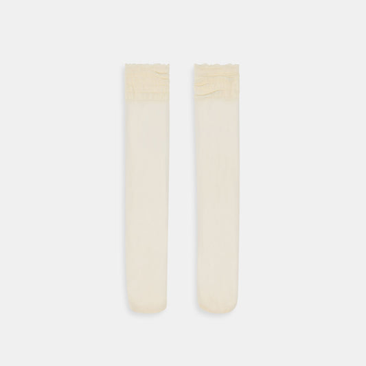 Ruffle Ivory Sheer Knee High Socks - IVORY