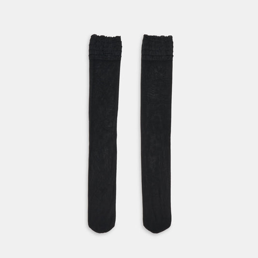 Ruffle Black Sheer Knee High Socks - BLACK