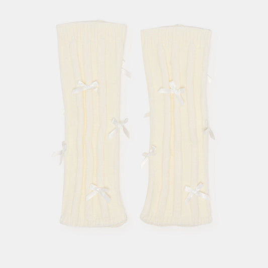 Satin Bow Ivory Leg Warmers - IVORY