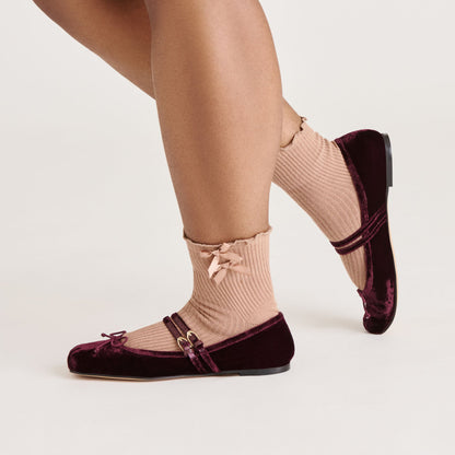 Lettuce Edge Bow Mocha Anklet Socks - MOCHA