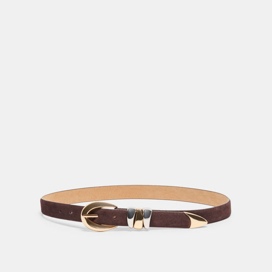 Mixed Metal Mahogany Buckle Belt - MAHOGANY