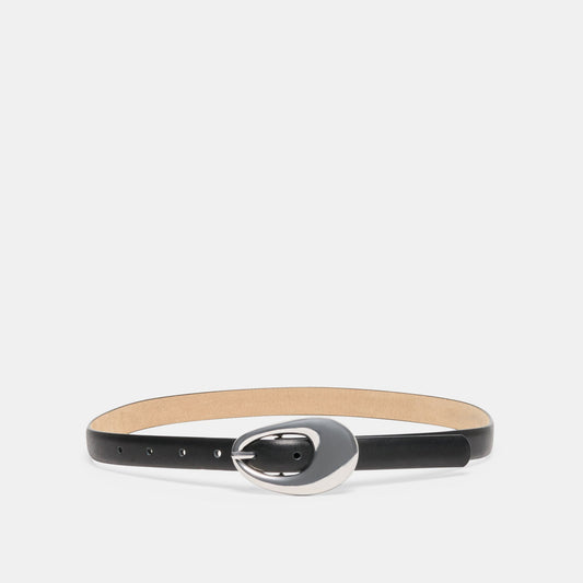 Organic Oval Black Silver Buckle Belt - BLACK SILVER