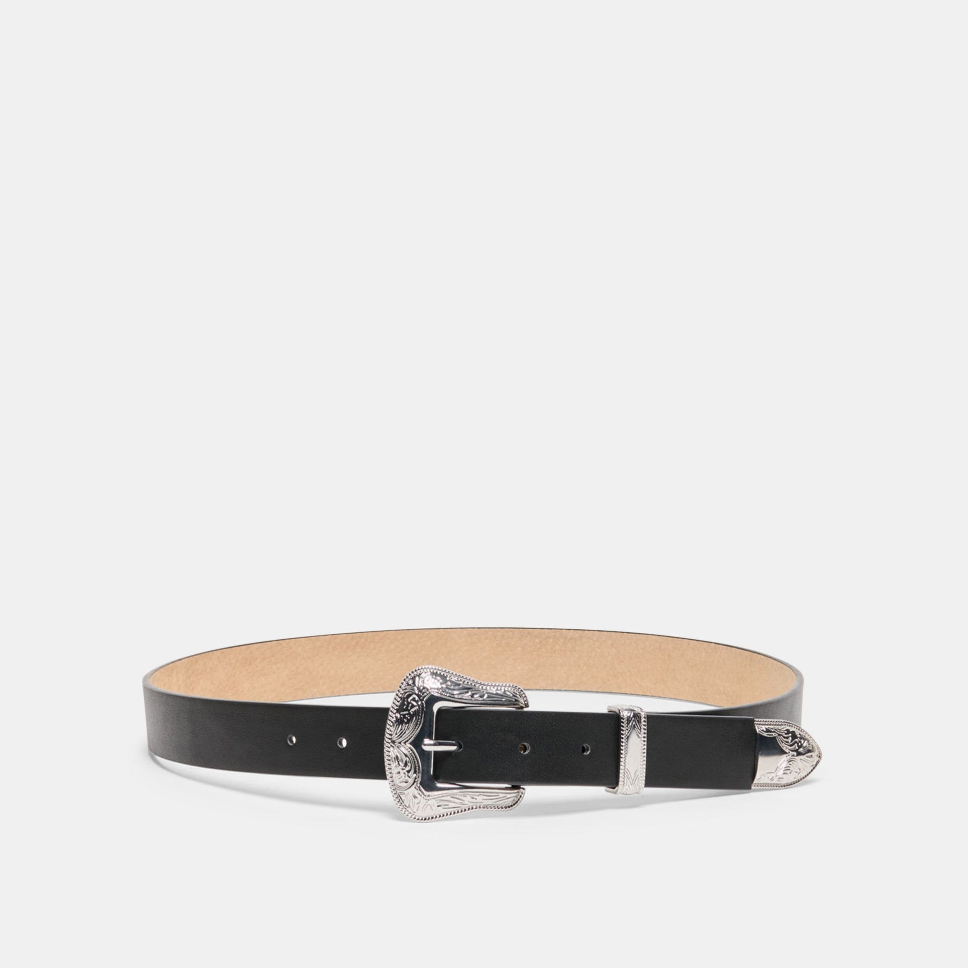 Vintage Western Black Silver Buckle Belt - BLACK SILVER