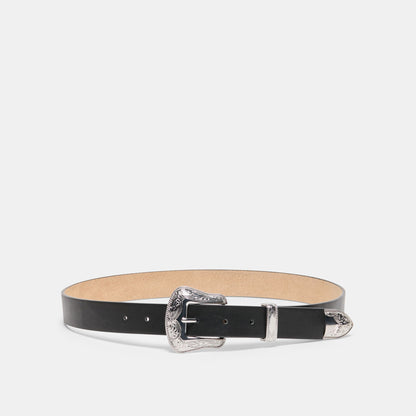 Vintage Western Black Silver Buckle Belt - BLACK SILVER