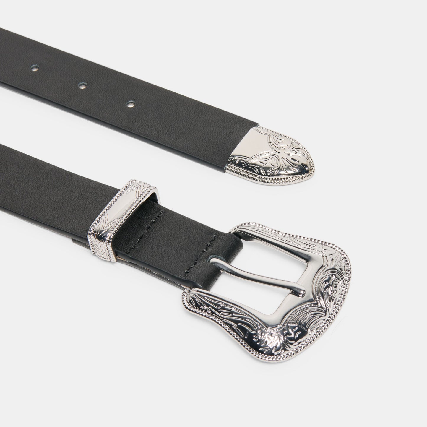 Vintage Western Black Silver Buckle Belt - BLACK SILVER