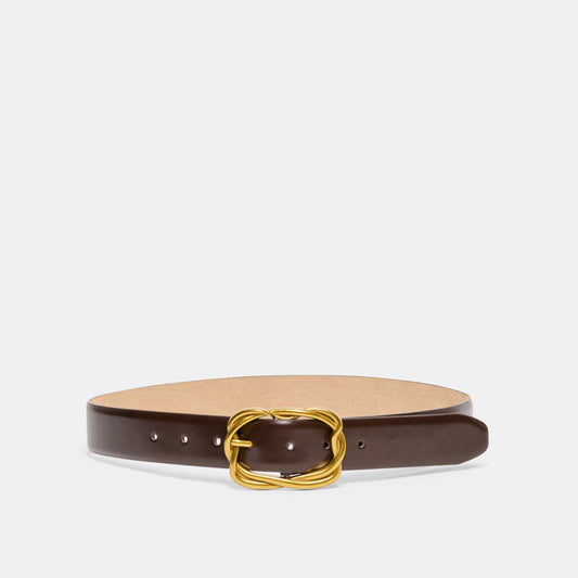 Braided Mahogany Gold Buckle Belt - MAHOGANY GOLD