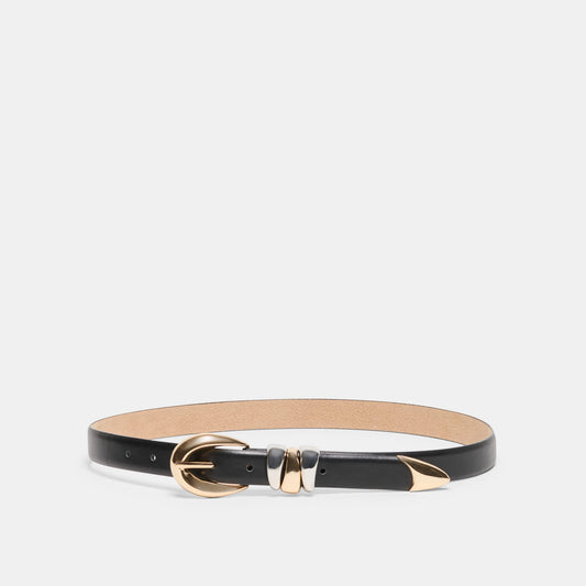 Mixed Metal Black Buckle Belt - BLACK