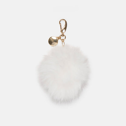 Pom Pom White Plush Bag Charm - WHITE